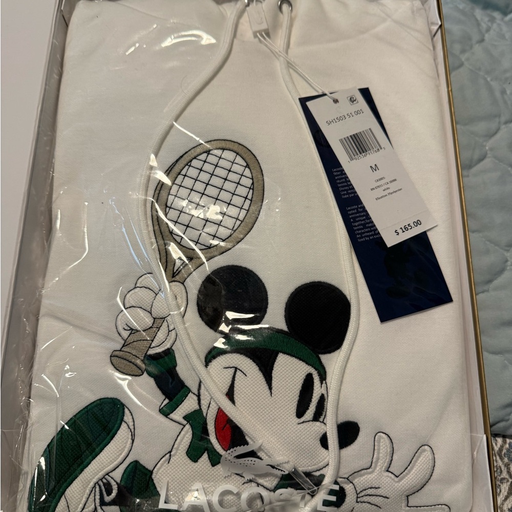 Lacoste White Hoodie with Mickey Mouse Tennis Graphic Disney